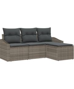 vidaXL 4-częściowy zestaw sofy ogrodowej z poduszkami Szary Rattan Dārza mēbeļu komplekti