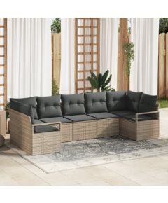 vidaXL Zestaw Sof Ogrodowych 7 Elementowy z Poduszkami Szary Rattan Poliester Dārza mēbeļu komplekti