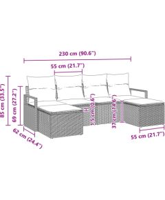 vidaXL 6-częściowy zestaw sofy ogrodowej z poduszkami szary polirattan Dārza mēbeļu komplekti