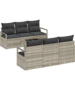 Zestaw sofy ogrodowej vidaXL 7-elementowy z poduszkami jasnoszary polirattan Dārza mēbeļu komplekti