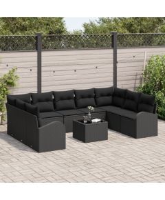 vidaXL Zestaw sofy ogrodowej w 10 elementach z poduszkami w kolorze czarnym polirattan Dārza mēbeļu komplekti