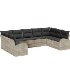 vidaXL Zestaw sof ogrodowych 9-częściowy z jasnoszarymi poduszkami polirattan Dārza mēbeļu komplekti