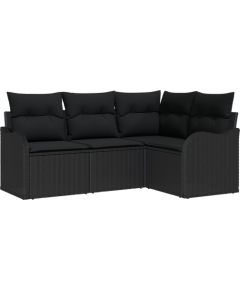 vidaXL 4-częściowy zestaw sof ogrodowych z poduszkami w czarnym polirattanie Dārza mēbeļu komplekti