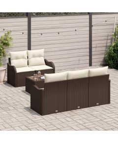 vidaXL Zestaw Sofy Ogrodowej z 6 Elementami i Poduszkami Brązowy Polirattan Dārza mēbeļu komplekti