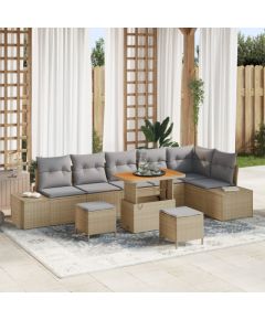 vidaXL Zestaw 9 Częściowych Sof Ogrodowych z Poduszkami Beżowy Rattan Akacja Dārza mēbeļu komplekti