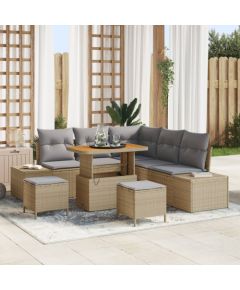 vidaXL 8-elementowy zestaw sofy ogrodowej z poduszkami beżowy polirattan akacja Dārza mēbeļu komplekti