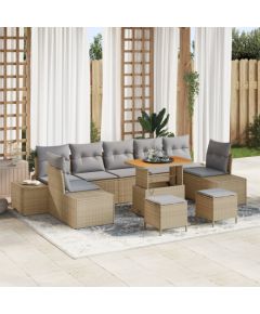 10-częściowy zestaw sof ogrodowych vidaXL z poduszkami Beżowy Rattan Akacja Dārza mēbeļu komplekti