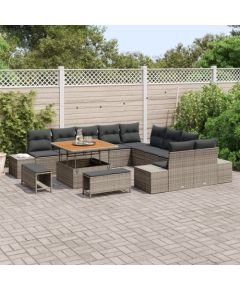 Zestaw sofy ogrodowej vidaXL 13-częściowy z poduszkami szary poli rattan akacja Dārza mēbeļu komplekti