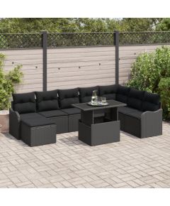 vidaXL Zestaw Sof Ogrodowych 9 Części z Poduszkami Czarny Polirattan Dārza mēbeļu komplekti