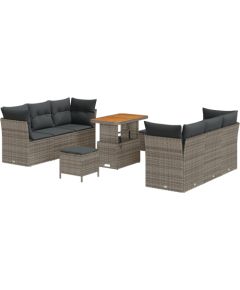 vidaXL 9 Elementowy Zestaw Sofy Ogrodowej z Poduszkami Szary Poli Rattan Akacja Dārza mēbeļu komplekti