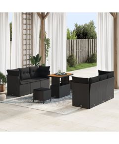 vidaXL 9-częściowy zestaw sof ogrodowych z poduszkami Czarny polirattan akacja Dārza mēbeļu komplekti