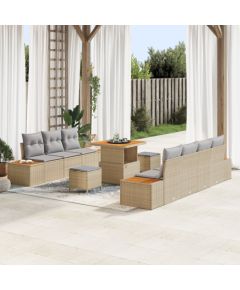 vidaXL 10-elementowy zestaw sof ogrodowych z poduszkami Beżowy Poli Rattan Akacja Dārza mēbeļu komplekti