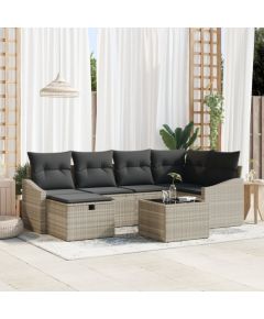 vidaXL Zestaw 7-częściowy sofy ogrodowej z poduszkami w jasnoszarym polirattanie Dārza mēbeļu komplekti