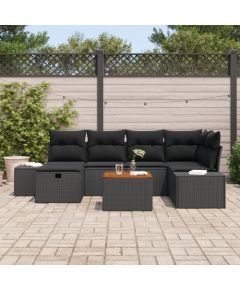 vidaXL 7-częściowy zestaw kanapowy do ogrodu Czarny Polirattan Dārza mēbeļu komplekti