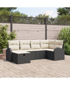 vidaXL Zestaw Sofy Ogrodowej 6 elementów z Poduszkami Czarny Rattan Dārza mēbeļu komplekti