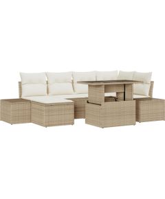vidaXL 7 Częściowy Zestaw Sofy Ogrodowej z Poduszkami Beżowy Poli Rattan Dārza mēbeļu komplekti