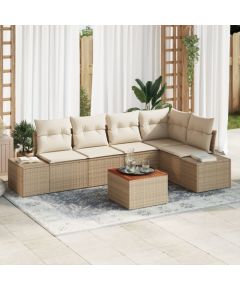 vidaXL 6-częściowy zestaw sof ogrodowych z poduszkami Beżowy Poli Rattan Akacja Dārza mēbeļu komplekti