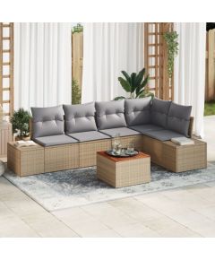 vidaXL 6-częściowy Zestaw Sofy Ogrodowej z Poduszkami Beżowy Polirattan Akacja Dārza mēbeļu komplekti