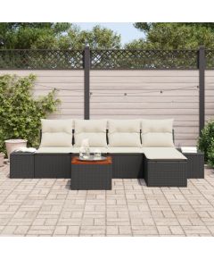 vidaXL Zestaw sofy ogrodowej 6-częściowy z poduszkami czarny poli rattan akacja Dārza mēbeļu komplekti