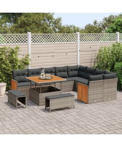 vidaXL 12 Elementowy Zestaw Sofy Ogrodowej z Poduszkami Szary Polirattan Akacja Dārza mēbeļu komplekti