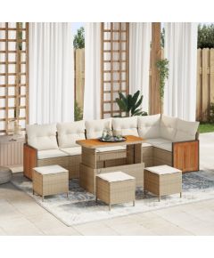 Zestaw sof ogrodowych vidaXL 10-częściowy z poduszkami, beżowy, polirattan, drewno akacjowe Dārza mēbeļu komplekti