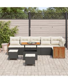 Zestaw sofy ogrodowej vidaXL 9-elementowy z poduszkami Czarny Polirattan Akacja Dārza mēbeļu komplekti