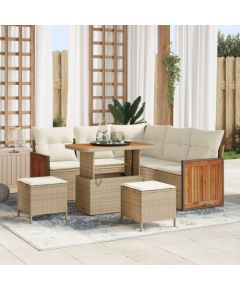 vidaXL Zestaw Sofy Ogrodowej 8-częściowy z Poduszkami Beżowy Polirattan Akacja Dārza mēbeļu komplekti