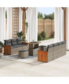 vidaXL 10-częściowy zestaw sof ogrodowych z poduszkami szary poli rattan akacja Dārza mēbeļu komplekti