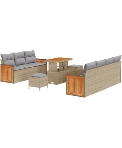 Vidaxl 10-elementowy zestaw sof ogrodowych z poduszkami beżowy polirattan akacja Dārza mēbeļu komplekti