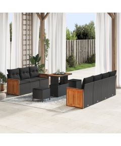 10-częściowy zestaw kanap ogrodowych vidaXL z poduszkami czarny polirattan akacja Dārza mēbeļu komplekti
