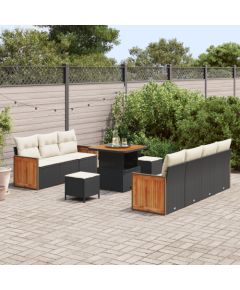 10-częściowy zestaw sof ogrodowych vidaXL z poduszkami czarny polirattan akacja Dārza mēbeļu komplekti