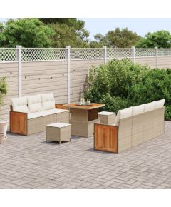 10-elementowy zestaw sof ogrodowych vidaXL z poduszkami Beżowy Poli Rattan Akacja Dārza mēbeļu komplekti