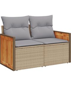 vidaXL 9-elementowy zestaw sofy ogrodowej z poduszkami beżowy polirattan akacja Dārza mēbeļu komplekti