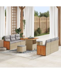 vidaXL 9-częściowy zestaw sof ogrodowych z poduszkami Beżowy Polirattan Akacja Dārza mēbeļu komplekti