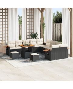 vidaXL 13-elementowy zestaw sofy ogrodowej z poduszkami czarny polirattan akacja Dārza mēbeļu komplekti