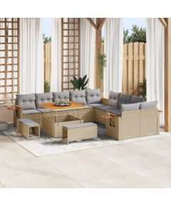 vidaXL 13-częściowy zestaw sof ogrodowych z poduszkami beżowy polirattan akacja Dārza mēbeļu komplekti