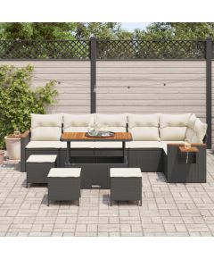 Vidaxl Zestaw sofy ogrodowej 10-częściowy z poduszkami Czarny Polirattan Akacja Dārza mēbeļu komplekti