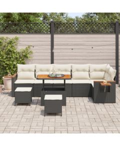 vidaXL 9-częściowy zestaw sof ogrodowych z poduszkami czarny poli rattan akacja Dārza mēbeļu komplekti