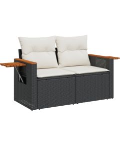 8-częściowy zestaw kanapowy vidaXL z poduszkami czarny polirattan akacja Dārza mēbeļu komplekti