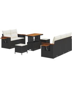 Vidaxl Zestaw 8-częściowy sofy ogrodowej z poduszkami Czarny Poli Rattan Akacja Dārza mēbeļu komplekti