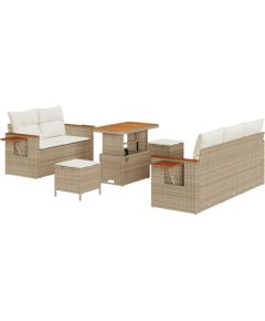 Vidaxl Zestaw 8-elementowy sof ogrodowych z poduszkami Beżowy Polirattan Akacja Dārza mēbeļu komplekti