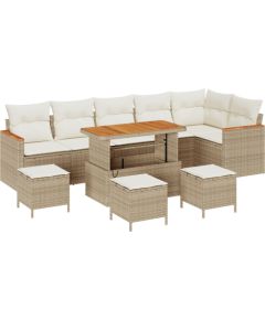 vidaXL 10-częściowy zestaw sofy ogrodowej z poduszkami, beżowy, rattan akacjowy Dārza mēbeļu komplekti
