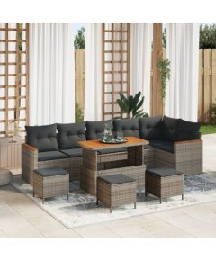 Vidaxl 10-częściowy zestaw sof ogrodowych z poduszkami szary polirattan akacja Dārza mēbeļu komplekti