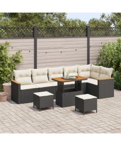 9-częściowy zestaw sof ogrodowych vidaXL z poduszkami Czarny Polirattan Akacja Dārza mēbeļu komplekti