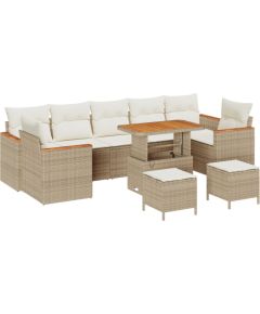 vidaXL 10-częściowy zestaw sof ogrodowych z poduszkami Beżowy Polirattan Akacja Dārza mēbeļu komplekti