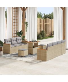 vidaXL 10-częściowy zestaw sofy ogrodowej z poduszkami beżowy polirattan akacja Dārza mēbeļu komplekti