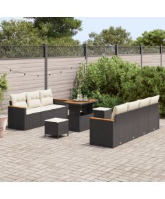 Zestaw sof ogrodowych vidaXL 10 częściowy z poduszkami czarny polirattan akacja Dārza mēbeļu komplekti