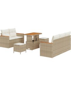 Zestaw sof ogrodowych vidaXL 8-częściowy z poduszkami Beżowy Polirattan Akacja Dārza mēbeļu komplekti