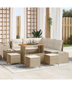 9-częściowy zestaw kanap ogrodowych vidaXL z poduszkami Beżowy Polirattan Akacja Dārza mēbeļu komplekti