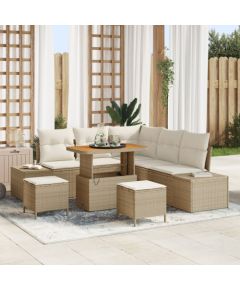 vidaXL 8 Elementowy Zestaw Sof Ogrodowych z Poduszkami Beżowy Polirattan Akacja Dārza mēbeļu komplekti